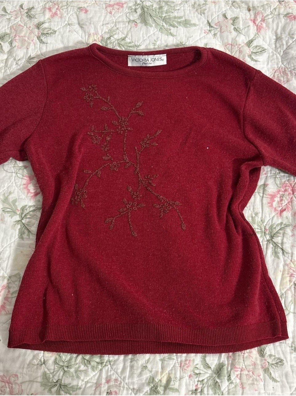Petite Red Embellished Crewneck Sweater